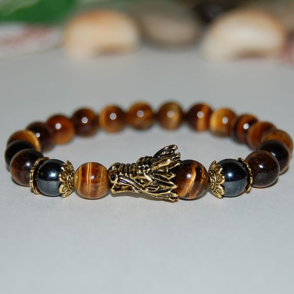 Tiger Eye Bracelet,Dragon Bracelet,Tiger Eye Dragon Bracelet,Men,Women - Picture 1 of 3